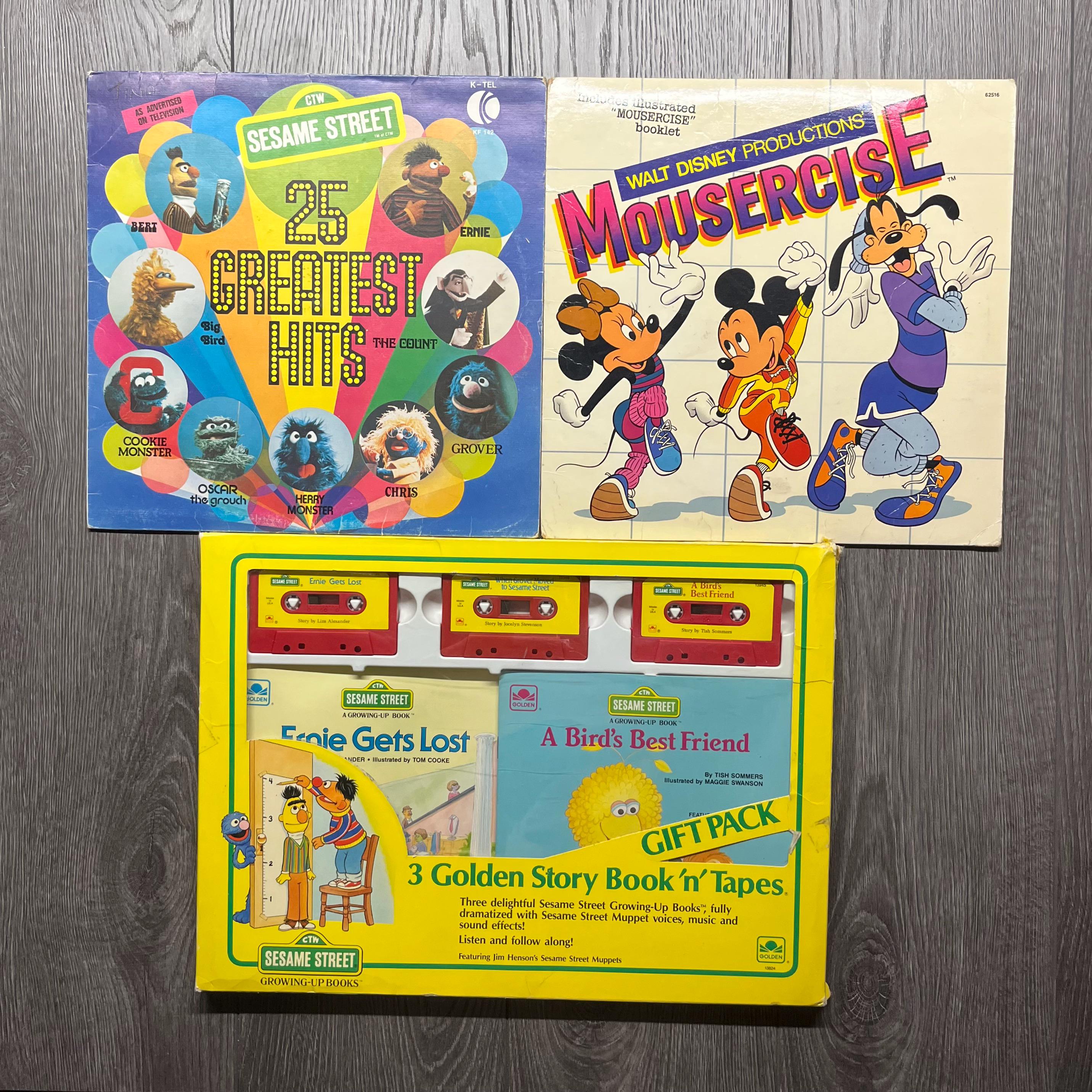 Vintage Sesame Street Mickey Mouse Audio Cassette Vinyl Lot