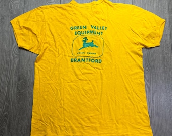 Vintage 1970s John Deere Thin Ringer T Shirt Yellow Tee Large L True Vintage Ontario Tractor Pulling Team