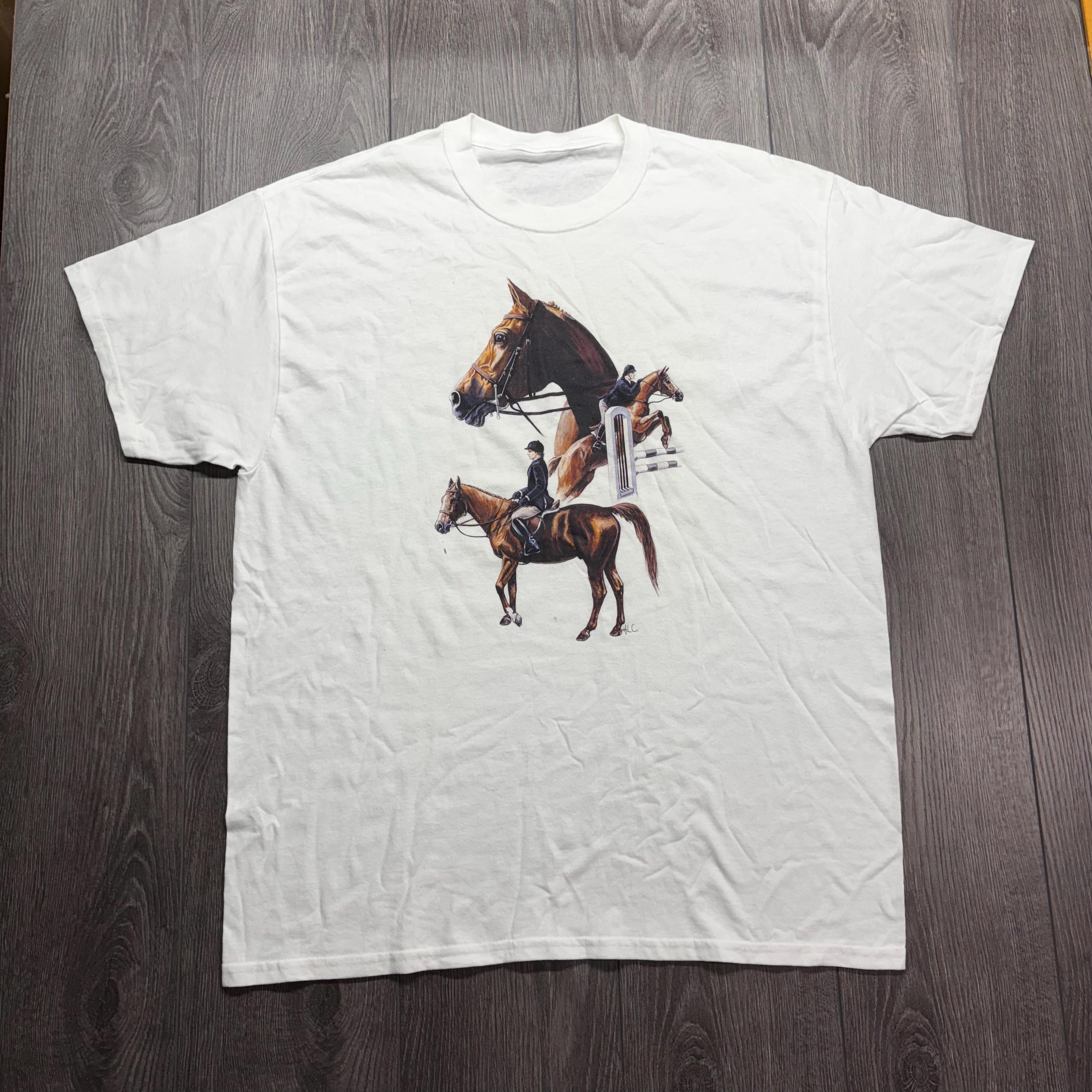 ヴィンテージ 乗馬 Tシャツ XL ホワイト 自然 動物 馬好き 1990年代 