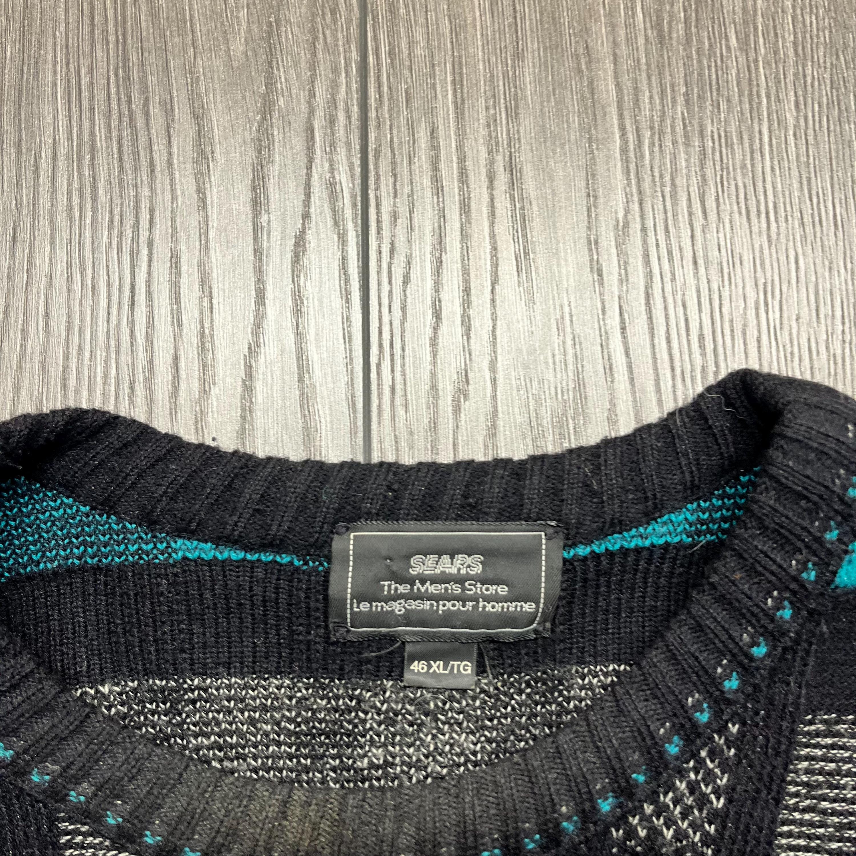Vintage Sears 1980s Sears Knit Geometric Sweater XL Black Multi 