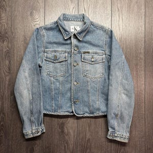 Vintage Calvin Klein Jeans Denim Jacket Light Wash Blue Cropped Womens Medium