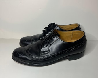 Vintage Black Leather Wingtip Oxford Dress Shoes Czechoslovakia Mens 8.5 D