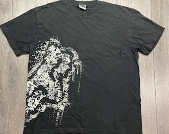 Vintage Fox Racing 1990s Wrap Around Black T Shirt Streetwear Y2k XL Extra Large Distressed