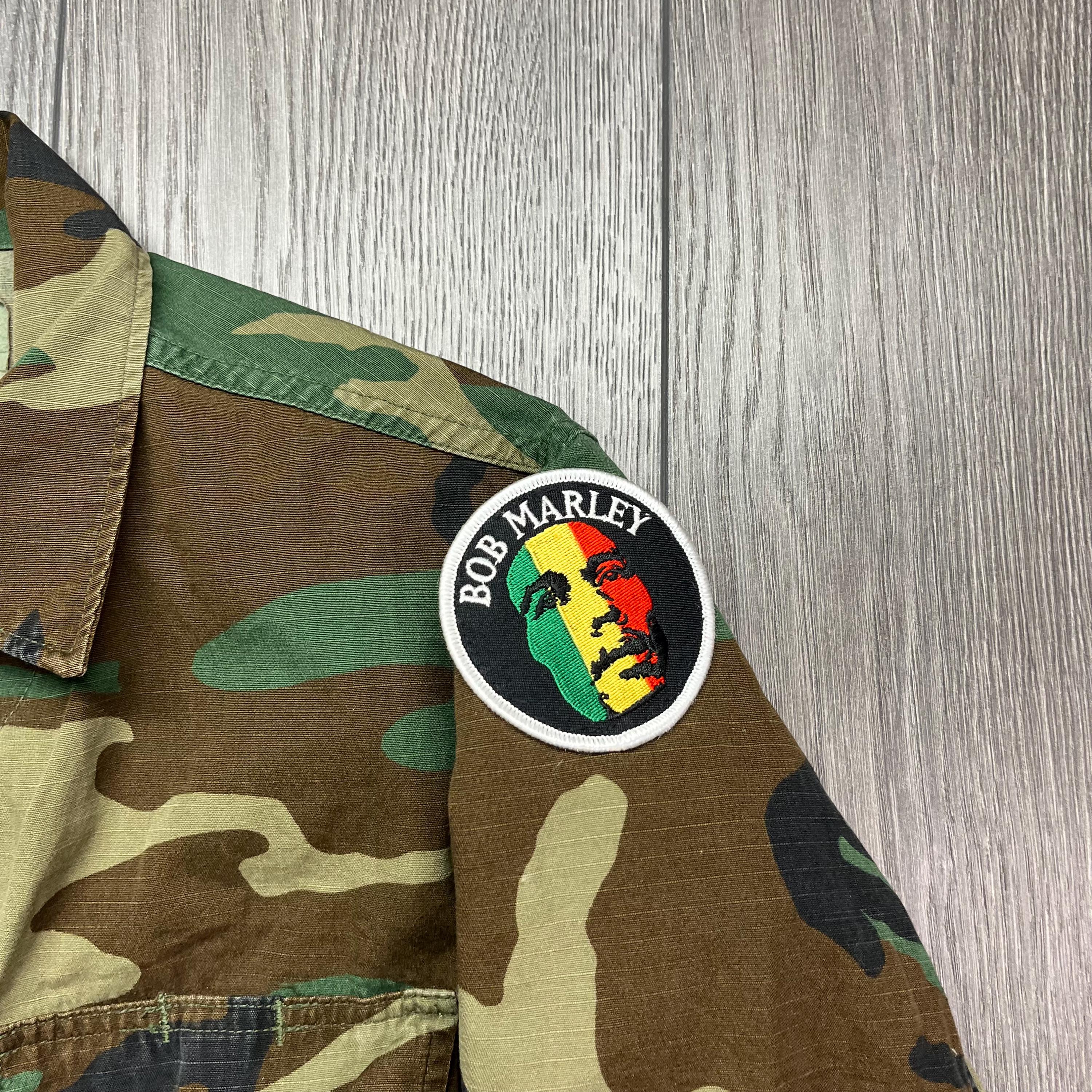 Vintage USMC Army Rip Stop Woodland Camo Bob Marley Patch Field 