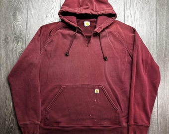 Sudadera con capucha Carhartt Vintage para hombre, talla XL, color granate y burdeos, estilo raglán.