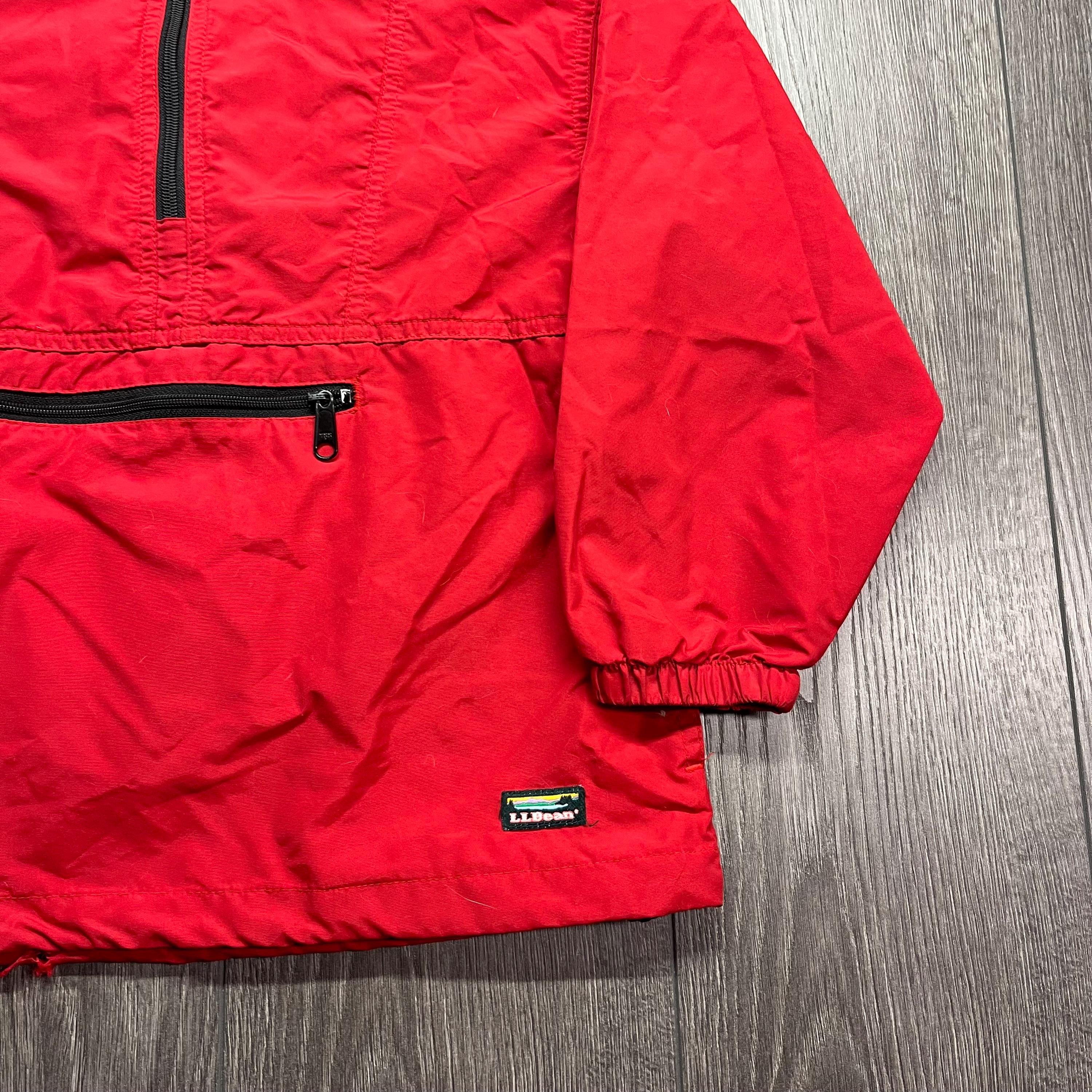 Vintage LL Bean 1990s Anorak Windbreaker Youth Kids Medium Red 