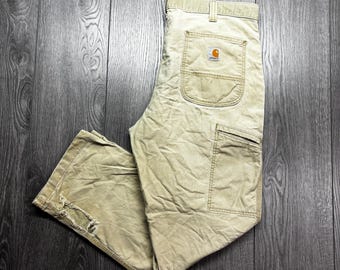 Vintage Carhartt Tan Brown Carpenter Canvas Pants 36 x 30 Distressed Streetwear