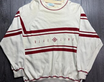 Vintage United Colors of Benetton medium blauwe lijn sweater Made Italy crème