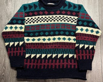 Vevo Americana Vintage Fair Isle Knit Sweater Geometric Southwestern Navy Teal