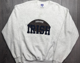 Vintage Notre Dame irländsk fotboll broderad tröja grå XXL stor rund hals