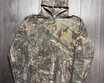 Realtree Xtra Camo Hoodie Mens Medium Orange Logo Camouflage Sweatshirt Y2k