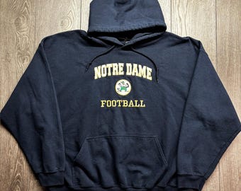 Sudadera con capucha XL vintage de Notre Dame Football, azul marino, bordada, estilo Y2K, para hombre.