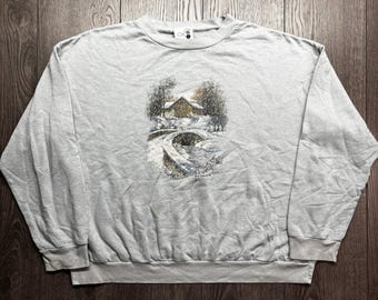 Vintage Jamie Winter Cabin Sweatshirt Hellblau Made in Canada Grafik Rundhalsausschnitt