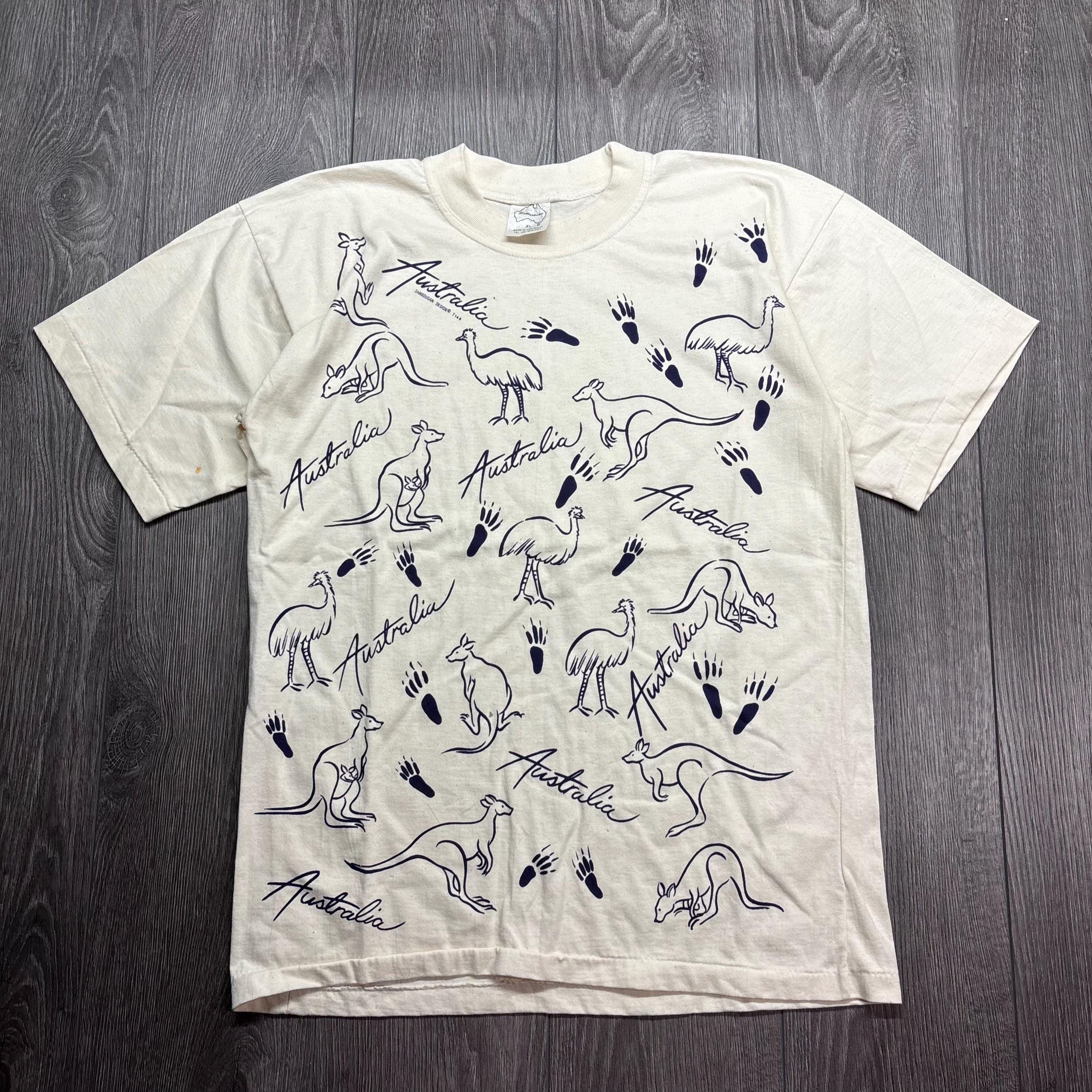 Vintage Australia All Over Print 1990s T Shirt White XL Single