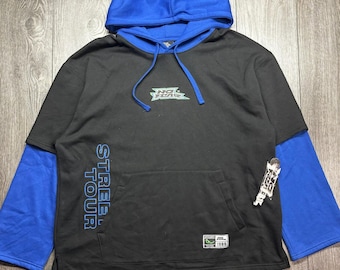 No Fear Y2k Neu Herren Street Tour 89 Layered Hoodie Schwarz Blau Grafik XL Neu mit Etikett