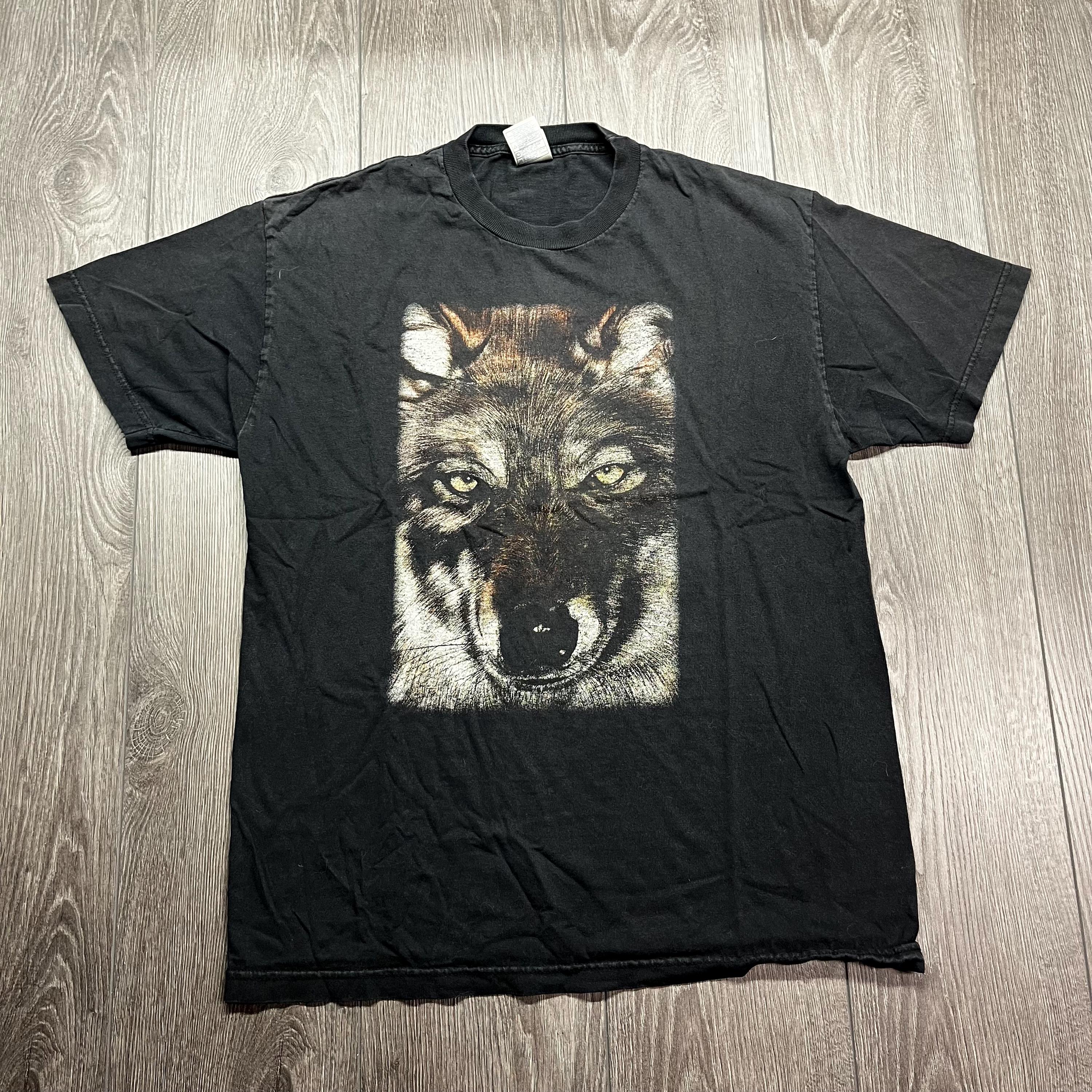 ヴィンテージ ウルフ ネイチャー Tシャツ Lサイズ ブラック Tシャツ 