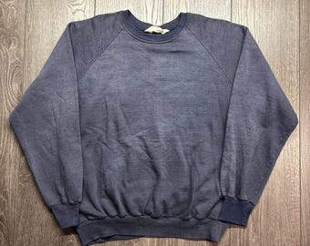 Vintage Court Club Mens Raglan Sweatshirt Navy Blue Crewneck Medium Faded