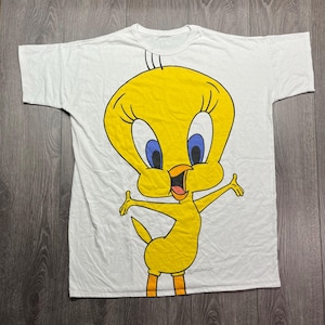 Camiseta vintage de Piolín y Looney Tunes de los años 90, talla XL, blanca, con una sola puntada, dibujo animado, ilustración suave y descolorida, talla extragrande OSFA