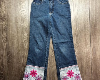 Request Jeans para mujer, talla 10, azul, mezclilla, estilo Y2K, acampanado, bordado floral, 75524 ZRDE