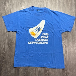 Vintage 1996 Visa Canadian Championship 1990s Sports L Large T Shirt Blue Cute Soft Single Stitch