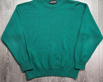 Jersey de punto trenzado verde esmeralda vintage para hombre, talla grande.