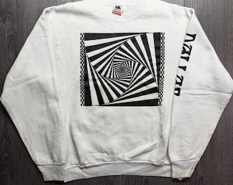 Vintage Dallas Optische Täuschung Kunst Spirale Sweatshirt Weiß Große Hippy Selten