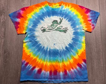 Vintage Peace Frog Y2k Hippy Tie Dye T Shirt Medium Peace Sign
