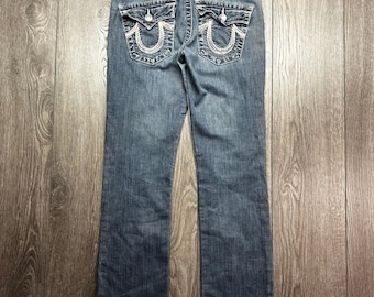 True Religion Straight Leg Jeans Womens 28 Blue Medium Wash Low Rise Made in USA