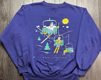 Vintage Marci Lipman Canada Ski Pigs XL Sweatshirt Purple Crewneck Mens 90s