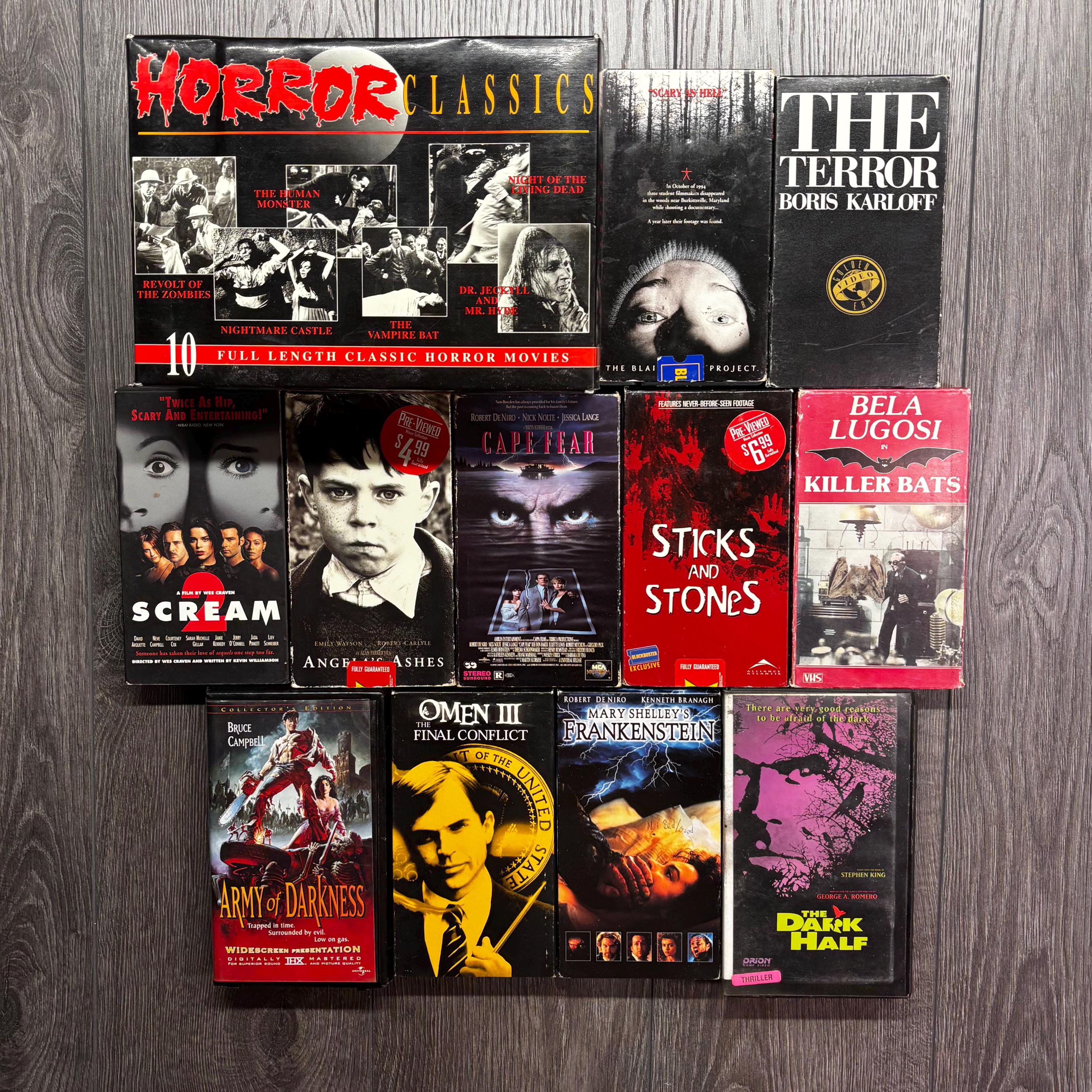 Horror Vhs Classics Blair Witch Boris Karloff Scream Omen Cape