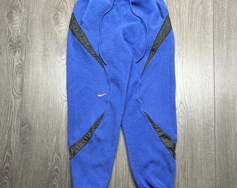 Pantalones deportivos Nike Fleece Tec de estilo urbano vintage con cordón azul Y2k para mujer, talla X pequeña, XS, juvenil, XL, diseño de cuadros bordados con el logo Swoosh