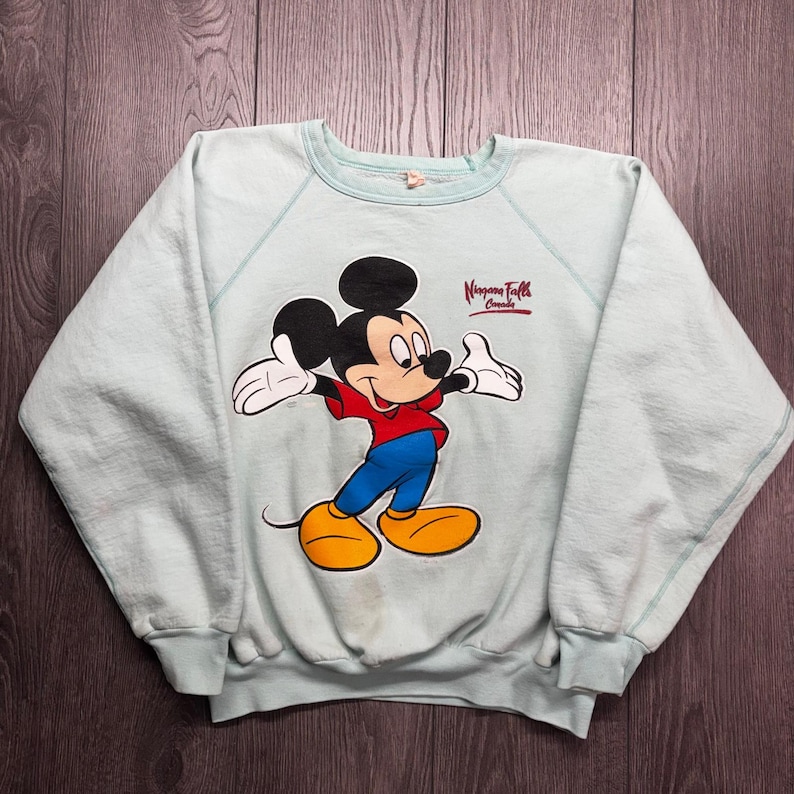 Vintage Mickey Mouse Niagara Falls Canada Sweatshirt Raglan Small 22x23 image 1