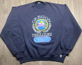 Vintage Oregon Küstenterritorium 1990er Jahre Russel Athletics Sweatshirt Blau Gross Made in USA Natur Grafik Niedlich