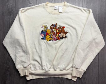 Felpa vintage anni '90 Disney Winnie the Pooh con ricamo grande Friends da uomo