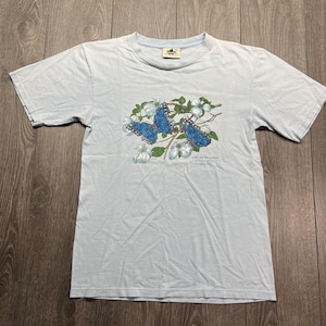 Vintage Cute Butterfly Flower 1990s Medium Blue Art Grandma Core T Shirt Graphic
