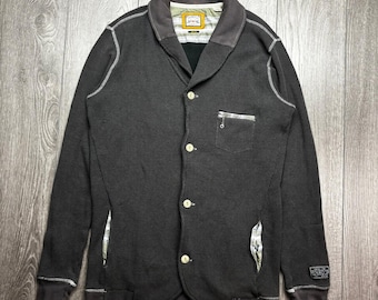 Diesel Mens Slim Fit Waffle Knit Shawl Collar Cardigan Sweater Black XL