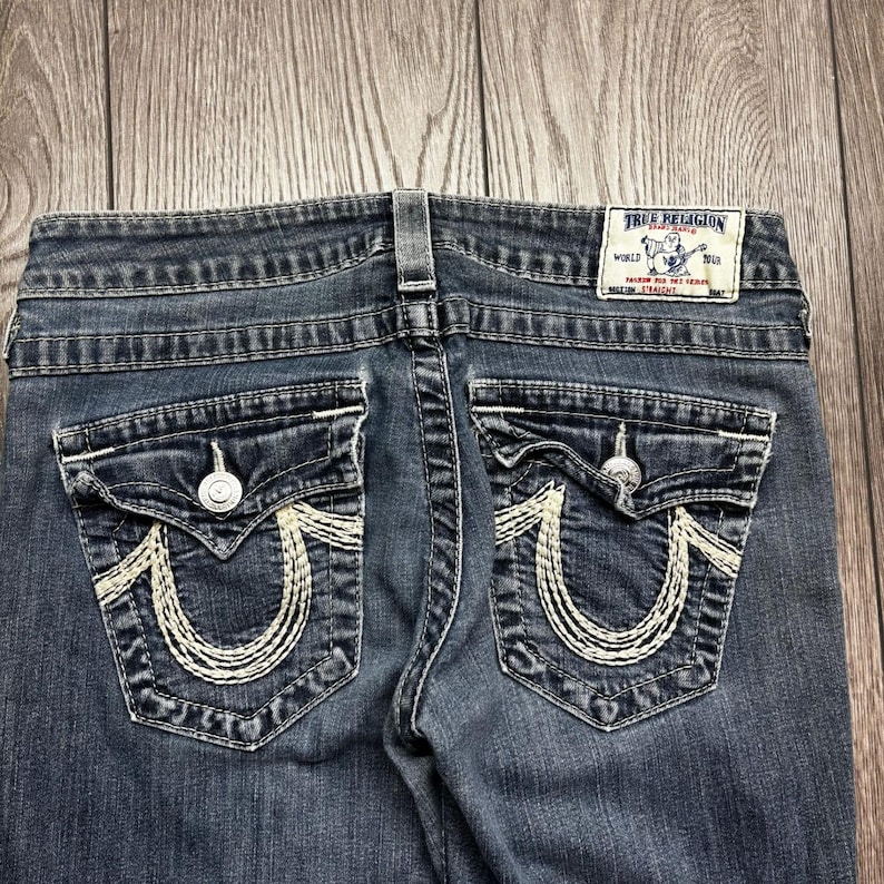 True Religion Straight Leg Jeans Womens 28 Blue Medium Wash Low Rise Made in USA image 2