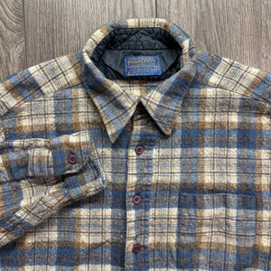 Camisa de franela Pendleton Vintage Wool para hombre, talla grande, a cuadros azules y marrones, fabricada en EE. UU.