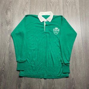 Vintage Waterloo Oxford University Knit Rugby Shirt Green 1983 Graduation Sweater Small College Rugby