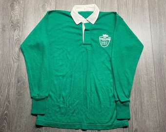 Camiseta de rugby de punto vintage de la Universidad de Oxford Waterloo, suéter de graduación verde de 1983, camiseta de rugby universitaria pequeña