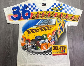 Vintage All Over Print Nascar M&M Ken Schrader T Shirt White Medium 2000 Streetwear Chase