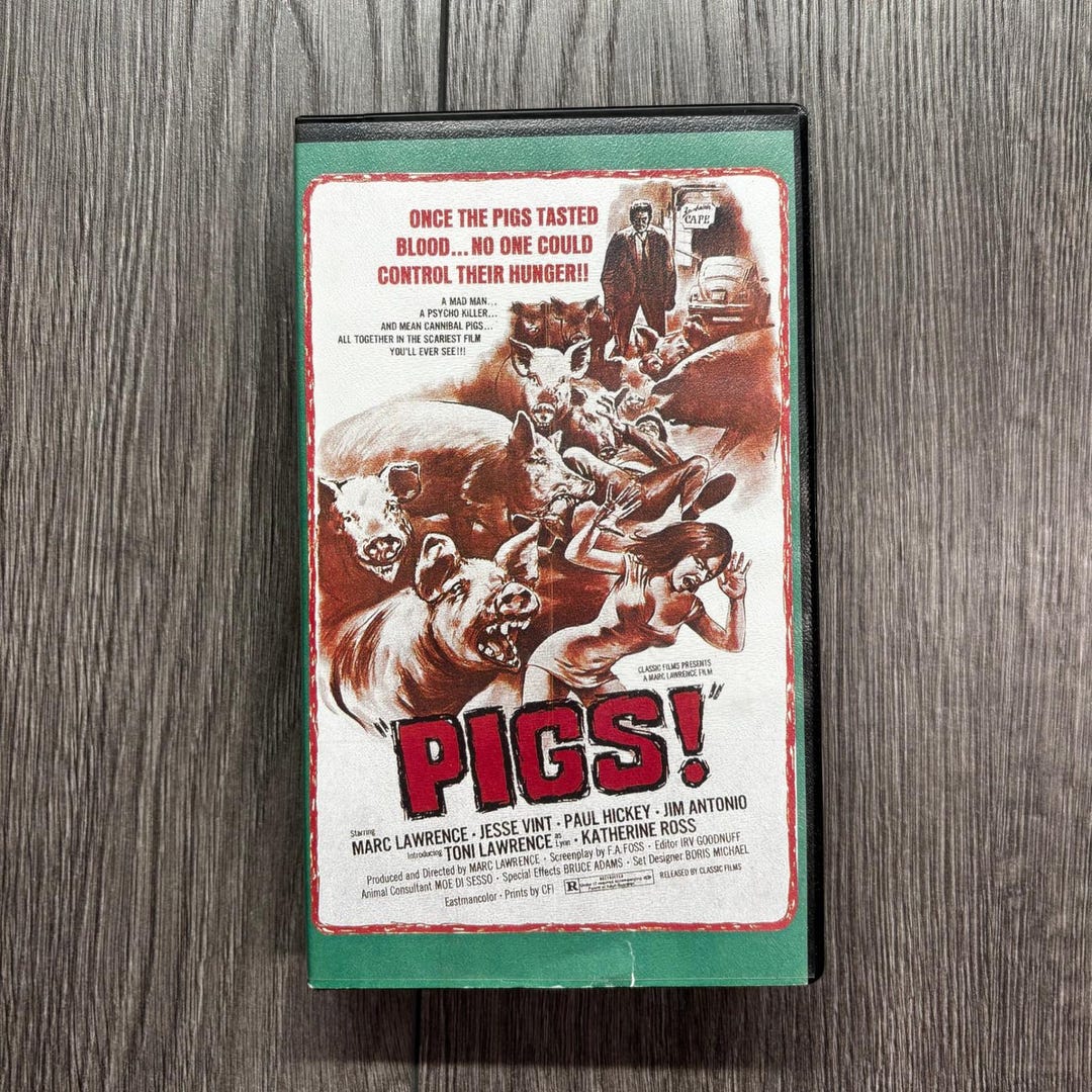 ＶＨＳ、赤い疑惑、１０本セット!値段下げました。６，５００円デス。 Pigs! VHS Horror Movie Sinister Cinema Marc Lawrence 1999 Cult