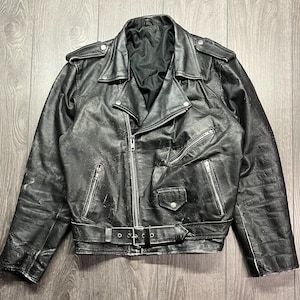 Blouson de moto vintage en cuir noir des années 1980 Rare punk designer motard 44 en cuir moyen M
