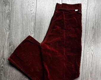 Vintage Levis Velvet Wide Leg Trousers Burgundy Wine Red Made in Canada 31x28