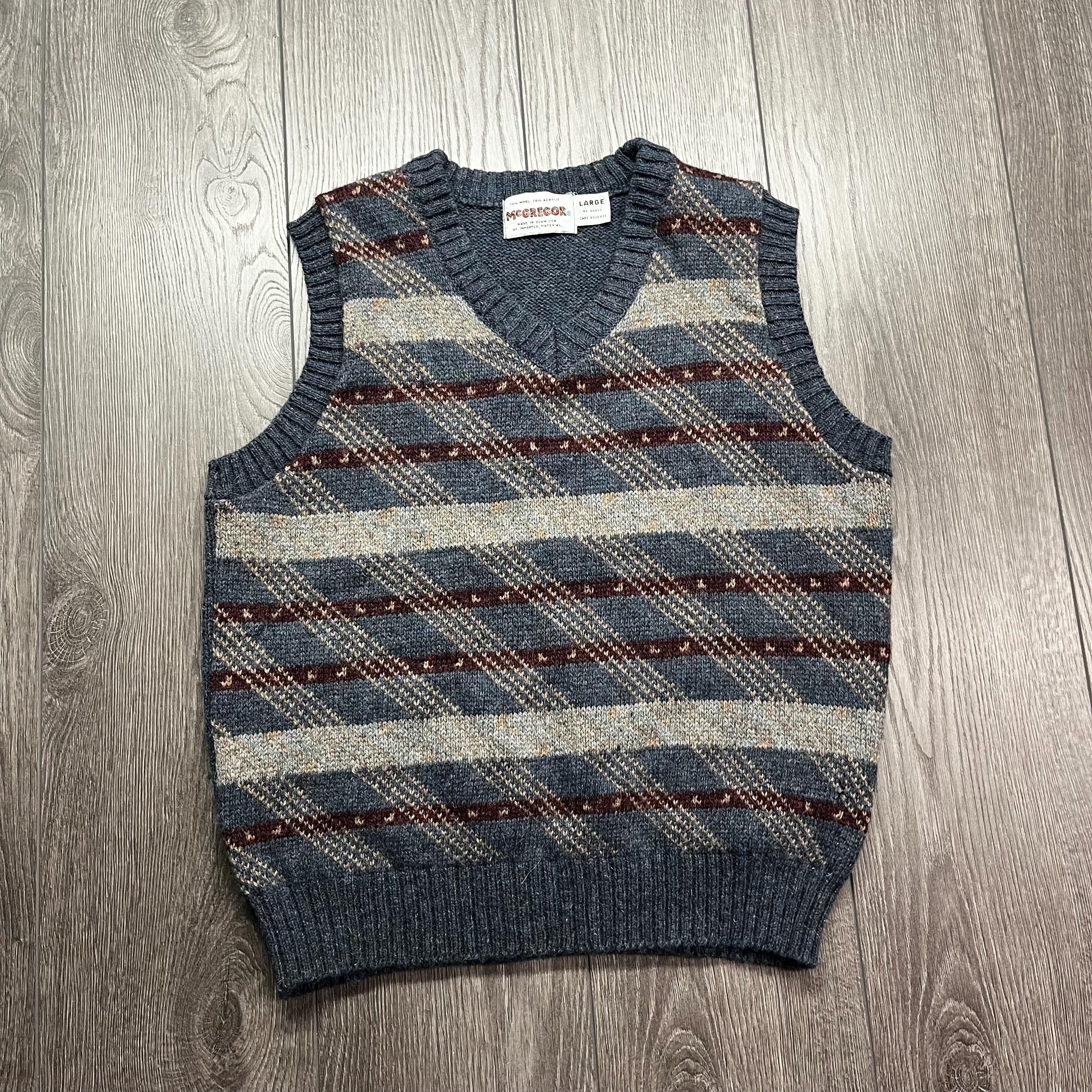 Vintage Mcgregor Wool 1980s Brown Knit Vest Small Medium Plaid 