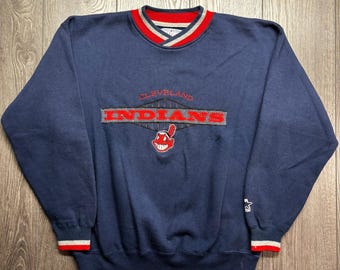 Vintage Starter Cleveland Baseball Sweatshirt Mens Medium Navy Blue 90s MLB MLB