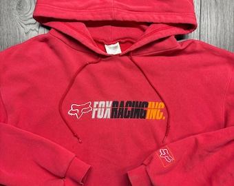 Fox Racing Inc Vintage heren rode geborduurde pullover hoodie sweater groot