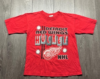Vintage Detroit Red Wings Hockey NHL 1990s Red T Shirt Youth Medium Sports