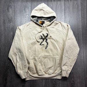 Sudadera con capucha y logo Buckmark de camuflaje para hombre de Browning, color crema/beige, talla L.