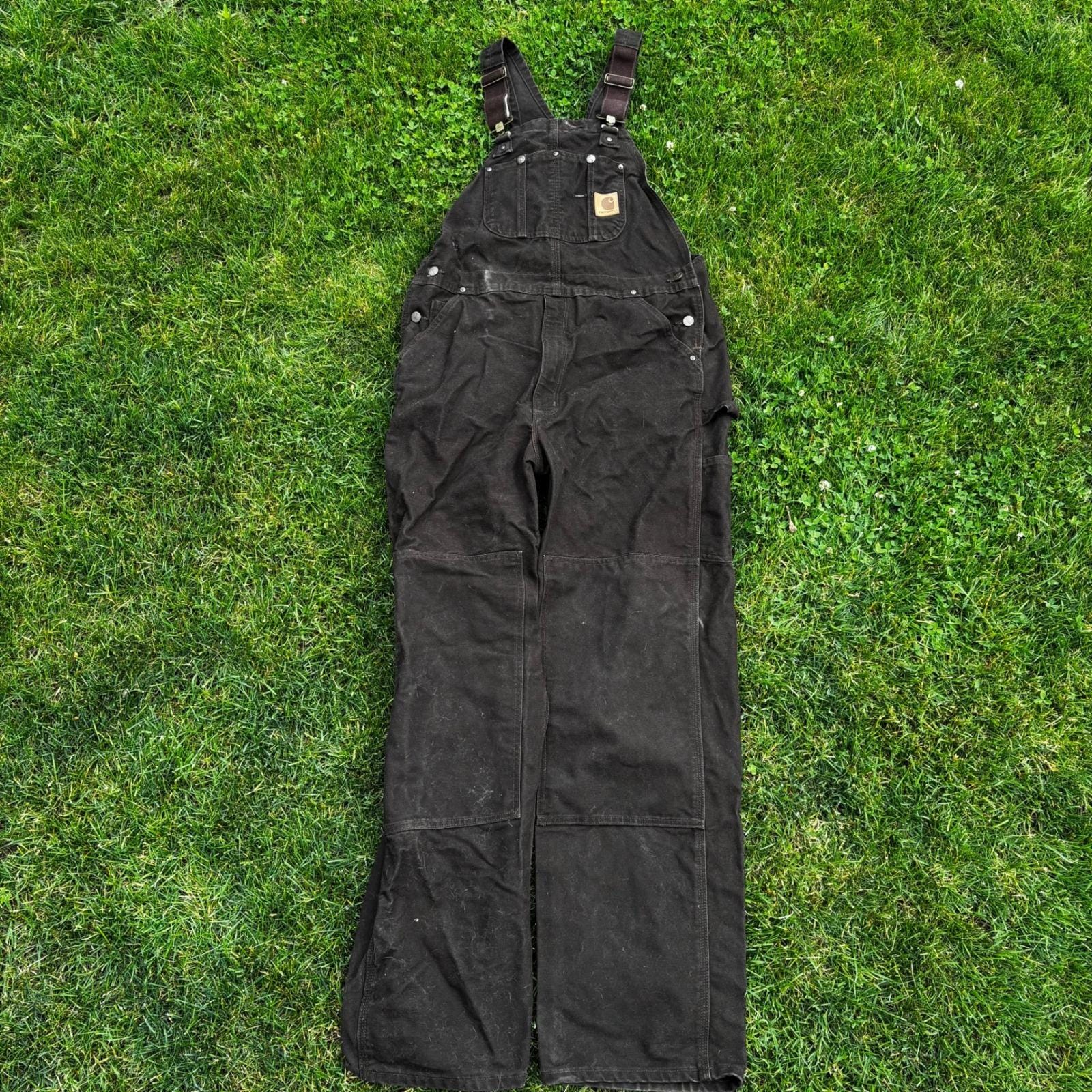 Carhartt R06-DKB Duck Bib Overalls Mens 36x34 Dark Brown Double